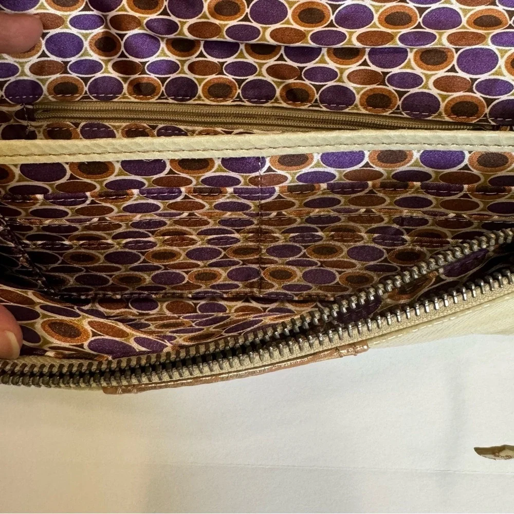 Fossil SL9966 Bone Cream Leather Clutch Wallet Bronze Python Print Organizer NWT